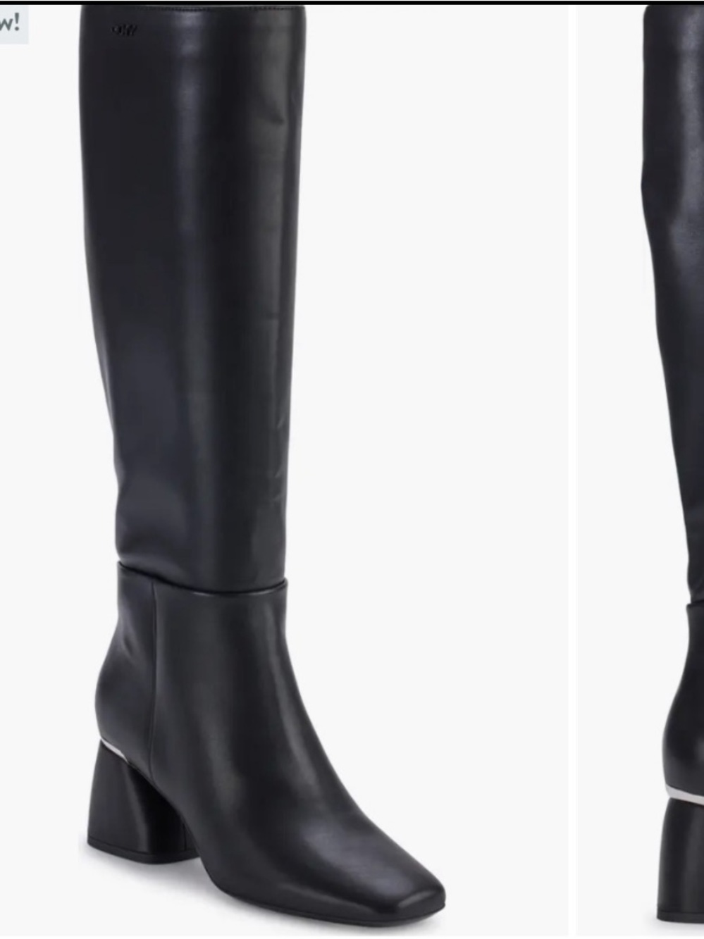 NWOT DKNY Womens Black Leather Cana Block Heel Knee High Boots